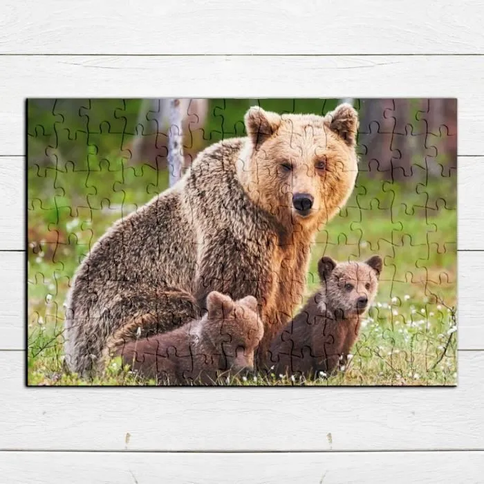 Puzzle Classique 100 pièces Famille d'Ours Ourson Maman Ours Photo Animaux Sauvages-3