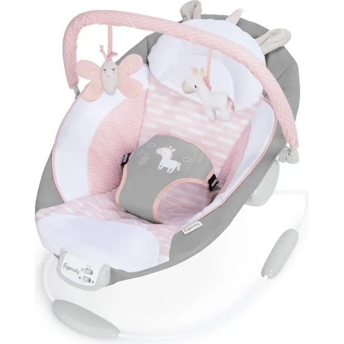 INGENUITY Transat bébé - Flora - Arche avec jouets d'éveil amovible, 8 Mélodies, Vibrations apaisantes, Cale tête évolutif-0