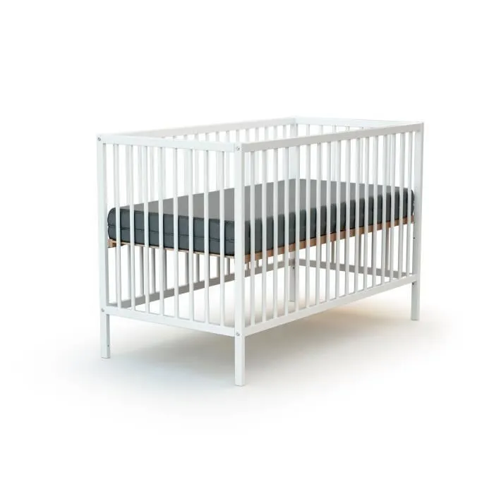 WEBABY - Lit bébé en bois avec matelas - Blanc-1