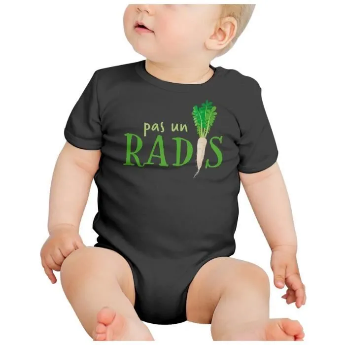 Body Bébé Manche Courte Noir Pas un Radis Humour Argent Légume Jardin-1