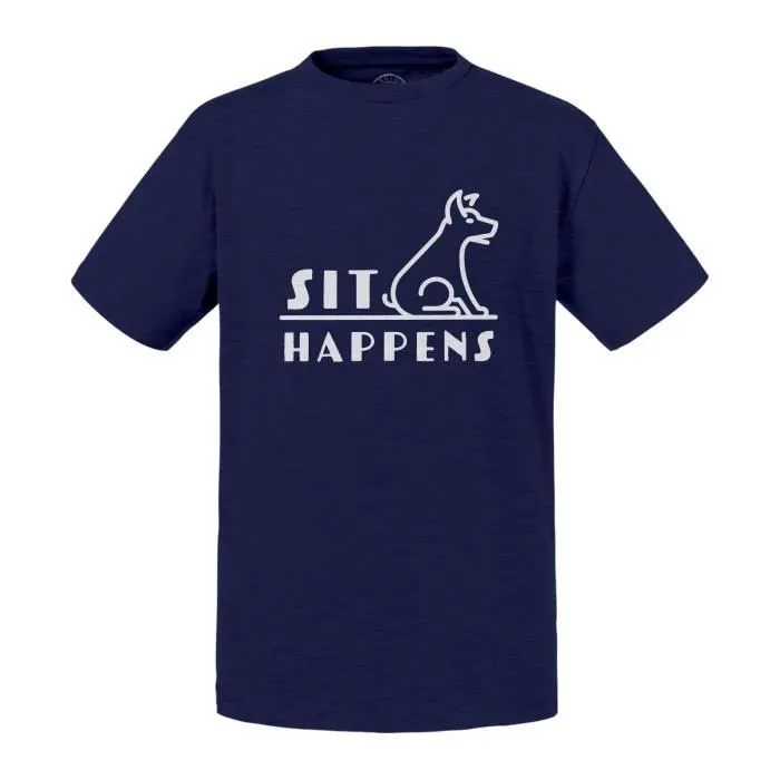 T-shirt Enfant Bleu Sit Happens Chien Animaux de Compagnie Humour-0