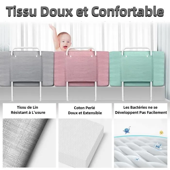 UISEBRT 180cm Barrière lit pour Enfant Réglable en Hauteur Protection Anti-chute pour lit Familial et lit D'enfant (Rose Cerise)-2