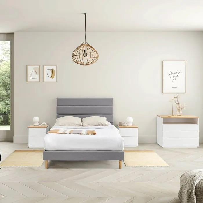 Cadre de lit plateforme Aroma capitonné 30 cm, 140x190 cm, Gris clair-1