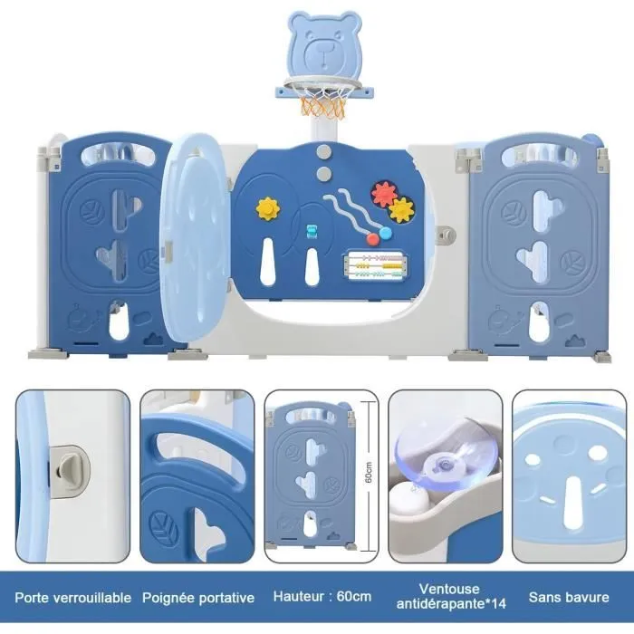 Parc Bébé Enfant 12+2 Panneaux Modulable avec Panier de Basket Parc Bebe XL Pliable pour Intérieur et Extérieur Parc en Plastique-1