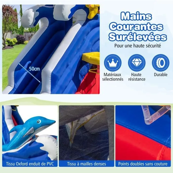 COSTWAY Château Gonflable avec Piscine 6 en 1 pour Enfants, Parc Toboggan Aquatique avec Canon à eau, 413 x 300 x 235 cm-1