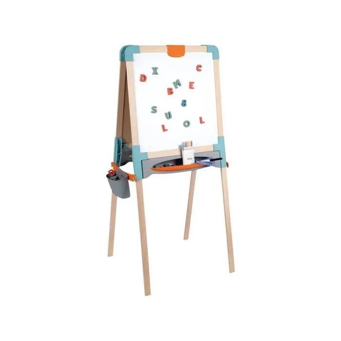 Smoby - Tableau en bois double face - Ardoise craie et Blanche magnétique - Pliable et hauteur ajustable - 80 accessoires - Dés 3ans-0