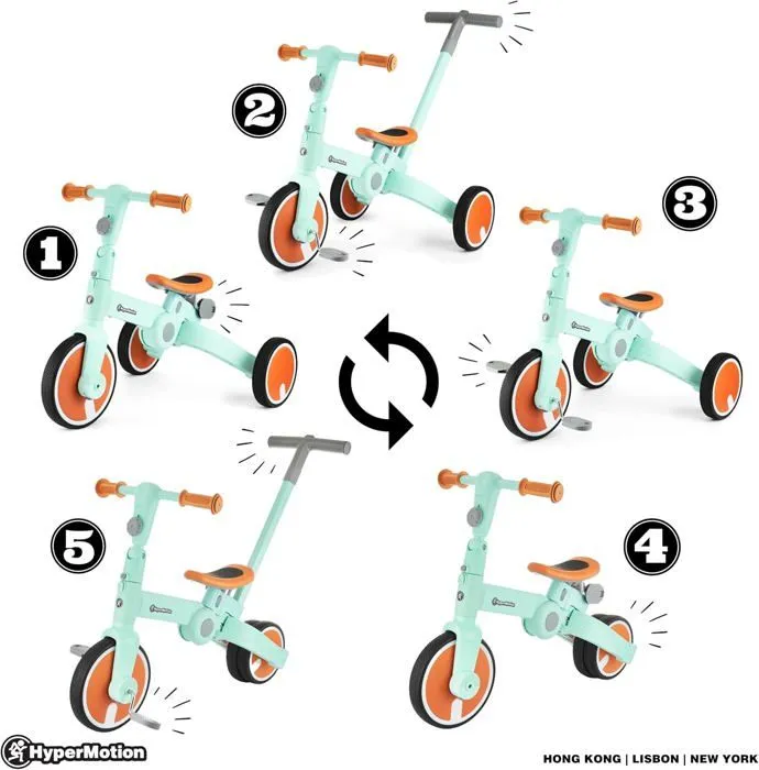 HyperMotion Draisienne Tricycle enfant Evolutif Pliable- Vélo Multifonction 3 ou 2 Roues- Pédales Amovibles- Poussoir Réglable- Gris-3