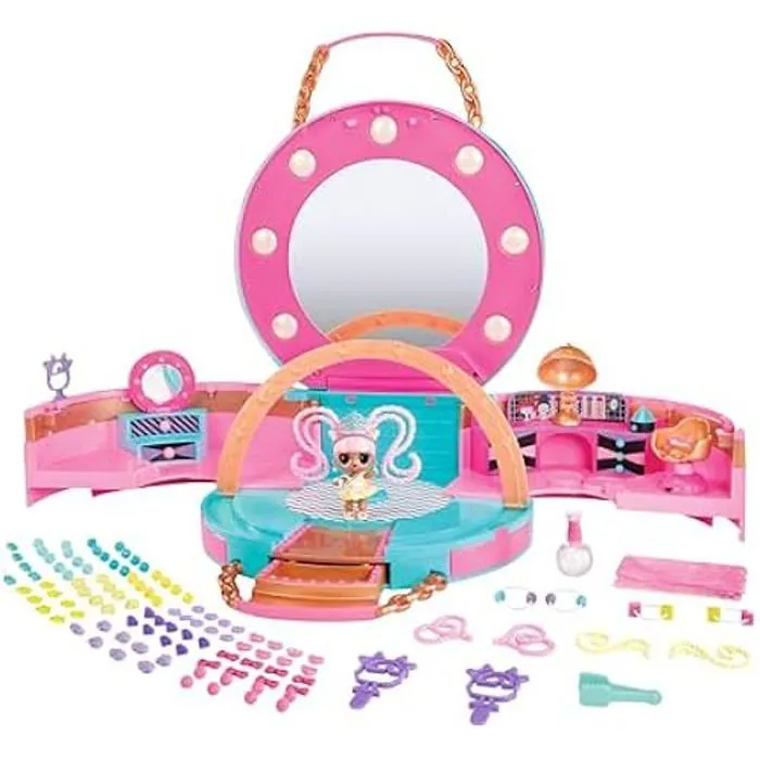 Salon de coiffure - L.O.L. Surprise! - Poupée Tot - 100 perles de cheveux - Élastiques - Miroir inclus-0