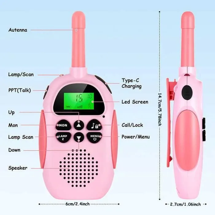 Talkie Walkie Enfant Jouet PIMPIMSKY 22 canaux écran LCD portée 3 km Qualité sonore HD / lampe de poche intégrée-3