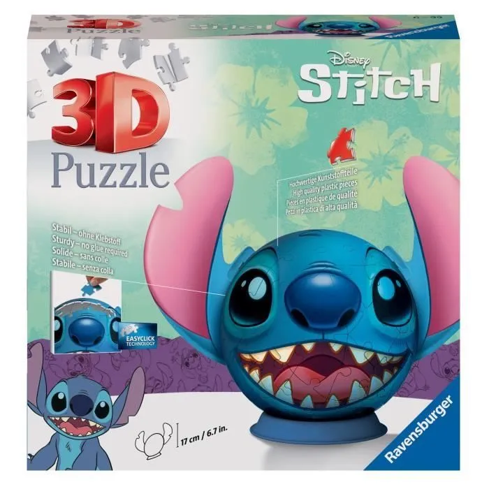 Puzzle 3D Ball Disney Stitch 72 pièces, Dès 6 ans, Ravensburger, 11574-0