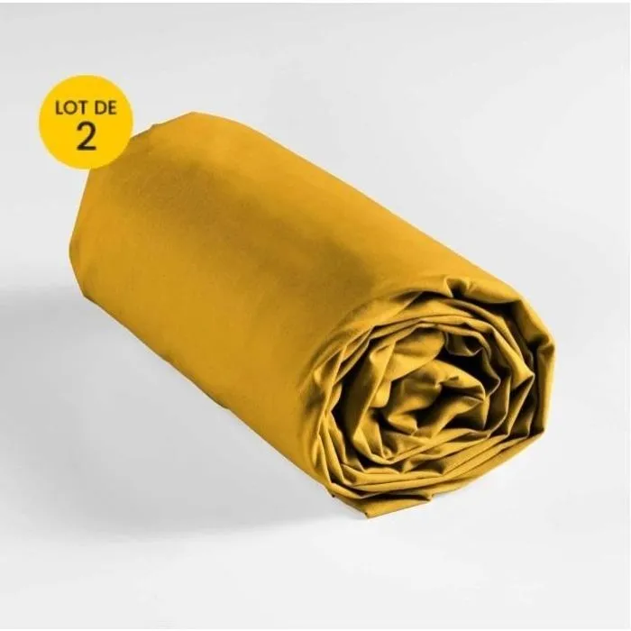 Lot de 2 draps housse king size 180 x 200 cm coton 57 fils Jaune-0