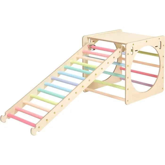 Jouet d'activité KateHaa - Cube pastel avec échelle en bois pour enfant de 12 mois et plus-0