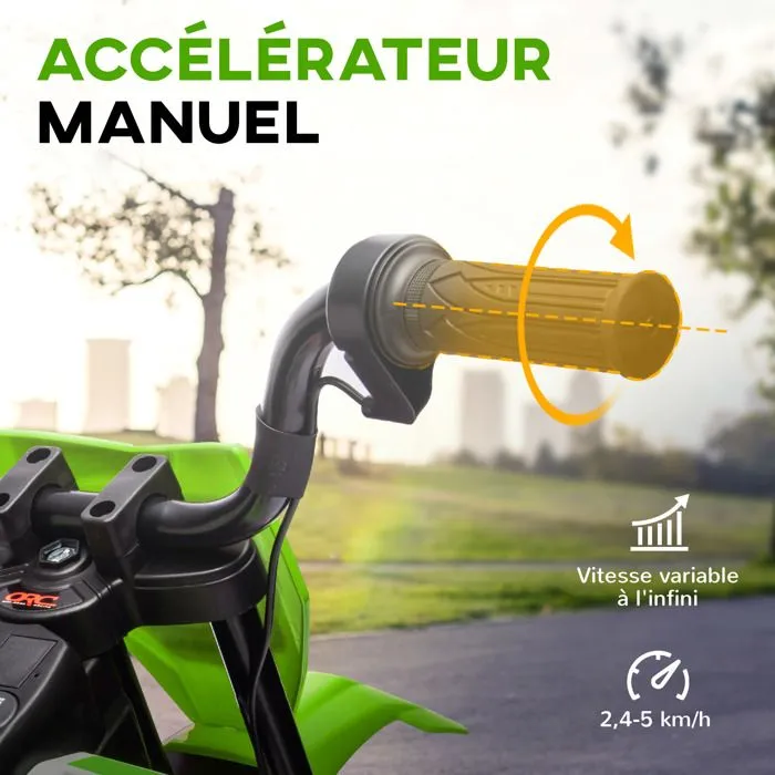 Moto électrique pour enfant - AIYAPLAY - de 3 à 6 ans - 2 moteurs 12V, vitesse max. 5 km/h - roues d'entraînement - musique - vert-4