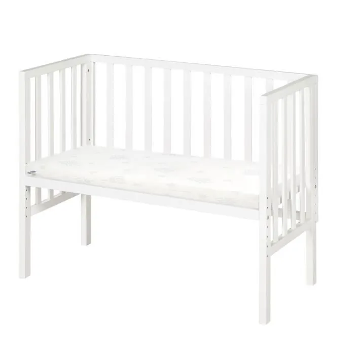 ROBA Berceau Cododo 2en1 Réglable "safe asleep®" 90 x 45 cm + Matelas + Barrière en Maille - Bois Laqué Blanc-0
