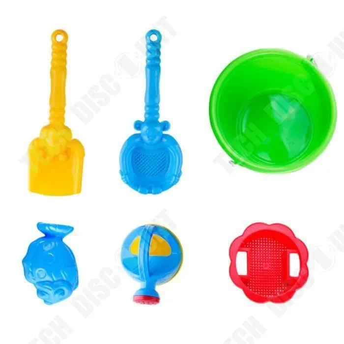 TD® Lot de 6 Pièces de jouets de plage pour enfants château seau pelle râteau en plastique outils pour enfants-Château de sable Joue-2