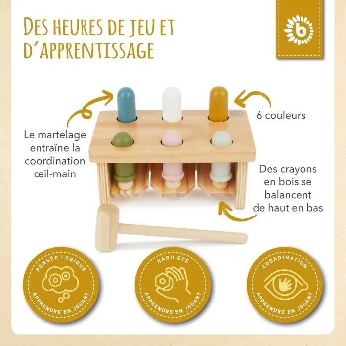 Banc à marteler - BIECO - Multicolore - Bois - 12 mois - Éveil et motricité-3