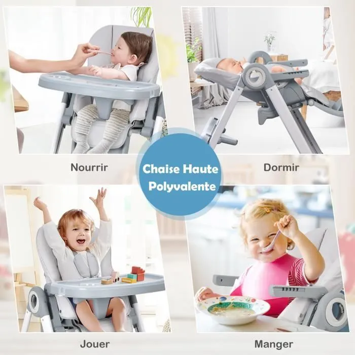COSTWAY Chaise Haute Bébé Pliante-à Roulettes-Frein en une Etape-Doubles Plateaux Amovibles-Hauteur Réglable-Accoudoirs Rabattables-1