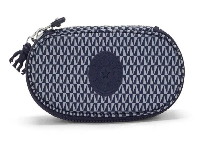 kipling Trousse à crayons bleu gris pour fille - Back To School Duobox Pencase M Triangle Blue 150244-0