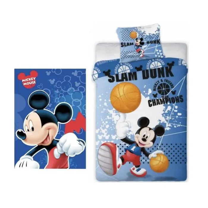Mickey Disney - Ensemble parure de couette 140 x 200 cm + taie d'oreiller + Plaid 100 x 140 cm.-0