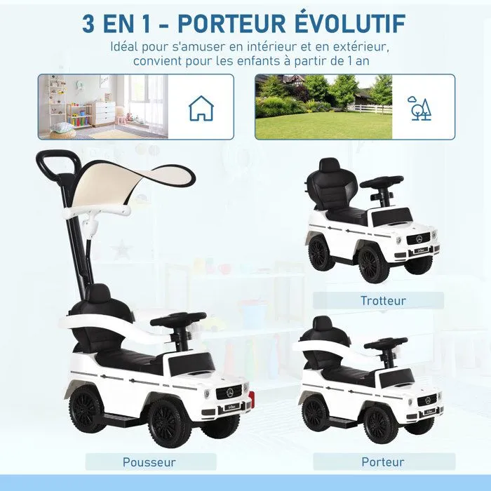 HOMCOM - voiture à pousser - PP - 85.5x40.5x95cm - blanc, noir-4