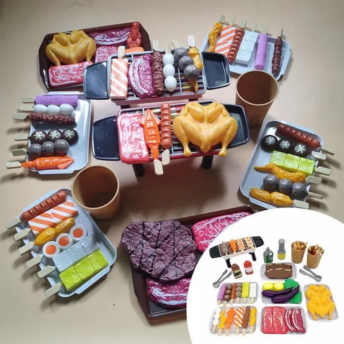 Ensemble de jeu de barbecue Jeu de simulation de nourriture Jouet de gril Ensemble de barbecue Cuisine Outils de cuisine 55 pièces-3