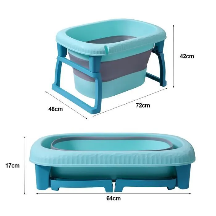 Grande baignoire pliable ultra compact kikido, baignoire enfant en plastique avec bouchon de vidange, pieds pliable-bleu-3