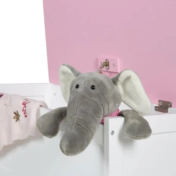 Coffre à Jouets - ROBA - Krone - Banc de Rangement Multifonctionnel - Fermeture Douce - Blanc / Rose-1