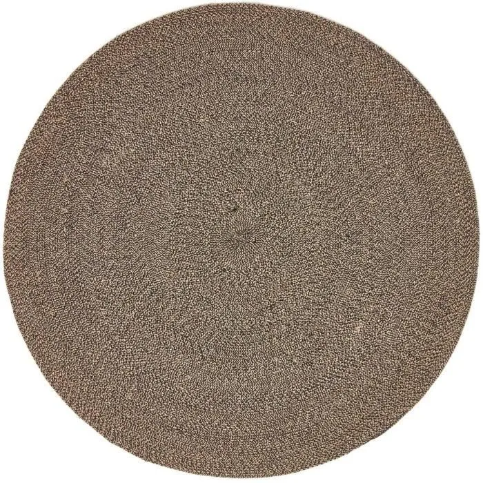 Tapis rond tissé à plat en coton mélangé Beige et Noir, 200 cm-1