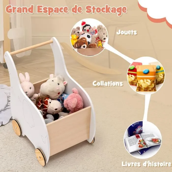 COSTWAY Chariot de Marche pour Enfant Caddie 2-en-1 Utilisation comme Trotteur pour Bébé 1 - 3 Ans, Roues en Caoutchouc Blanc-2