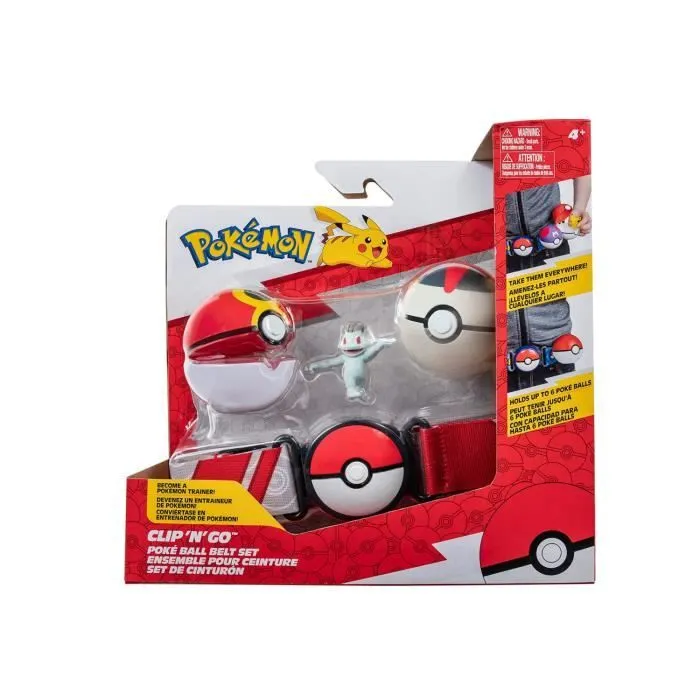 Ensemble Pokemon Clip N Go Pokeball Belt avec figurine Machop, Repeat Ball, Timer Ball-1