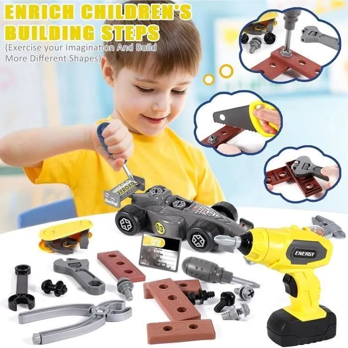 Jouet de outils pour enfants de Construction et Accessoires,  72 Pièces Caisse a Outil Enfant avec Perceuse Électrique pour Enfant-1
