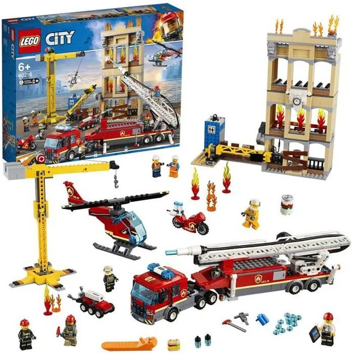 LEGO® City 60216 Les pompiers du centre-ville avec camion de pompiers Grue, Hélicoptère, Moto et Jouet pour Enfants 6 ans et +-0