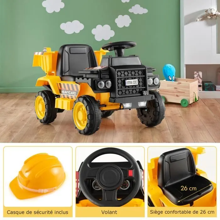 COSTWAY Voiture Électrique Enfants 6V Camion avec Godet Amovible & Casque de Sécurité, Charge 25kg, pour Enfants de 18-36 Mois-2