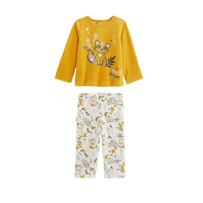 Pyjama bébé - Petit Loup - 2 pièces - Velours - Ocre - Garçon-0