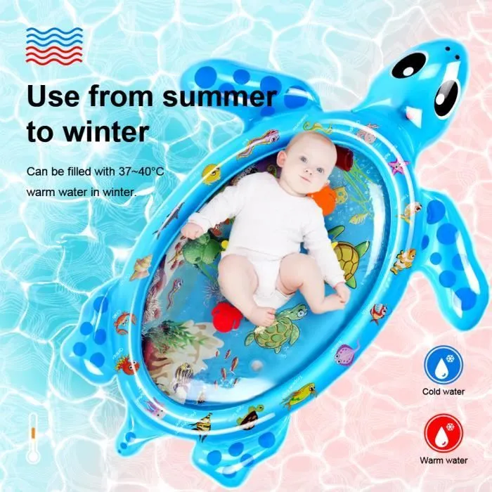 102*82CM Tapis d'eau Matelas sol gonflable jouet bébé éducatif en forme tortue BLEU-3