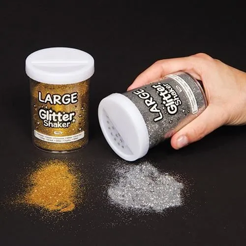 Lot de 2 distributeurs de paillettes Jumbo - doré et argenté. Idéal pour décorer les loisirs créatifs.-0