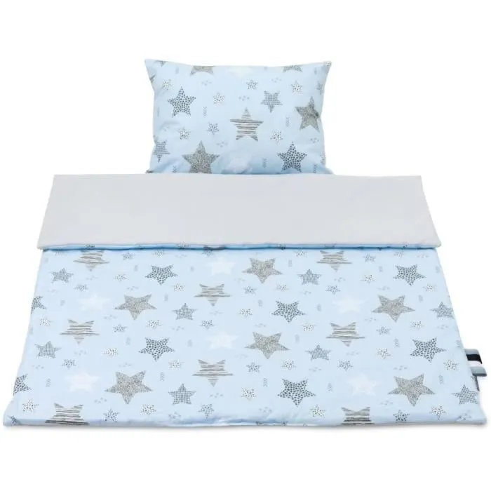 Bellochi Set de Couette Bebe 75x100 cm et Coussin Enfant 30x40 cm - Réversible et Lavable - Coton - Rigel Star-0
