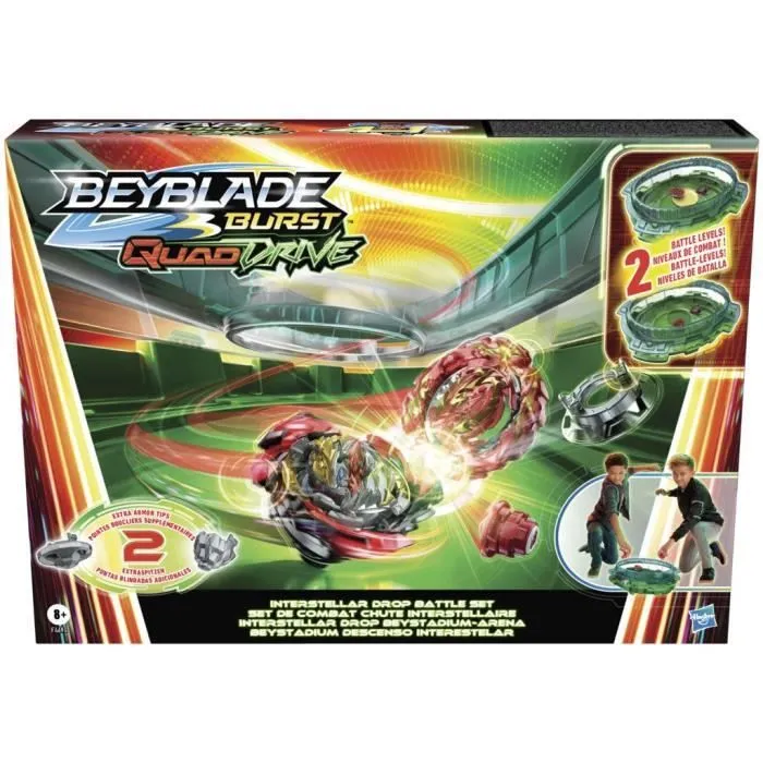 Set de combat Beyblade Burst QuadDrive avec arène Beystadium Interstellar Drop, 2 toupies de compétition-5