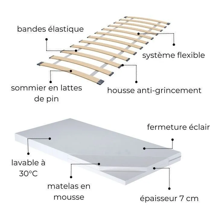 Lit gigogne double enfants EMMA 80x160 avec 2 matelas, 2 sommiers, blanc-4