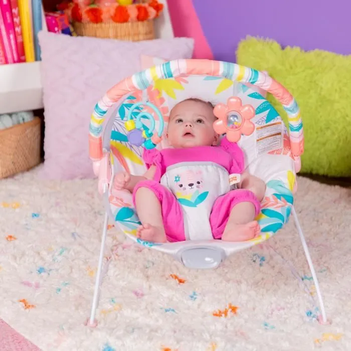 BRIGHT STARTS Transat bébé Flamant Rose, Vibrations apaisantes, Arche d'éveil avec jouets interactifs-7
