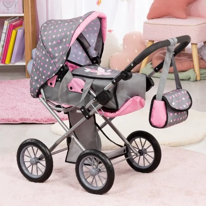 [Poussette Landeau pour Poupée Fille 3 en 1] - Marque BAYER - Hauteur Réglable - Accessoires Inclus-0