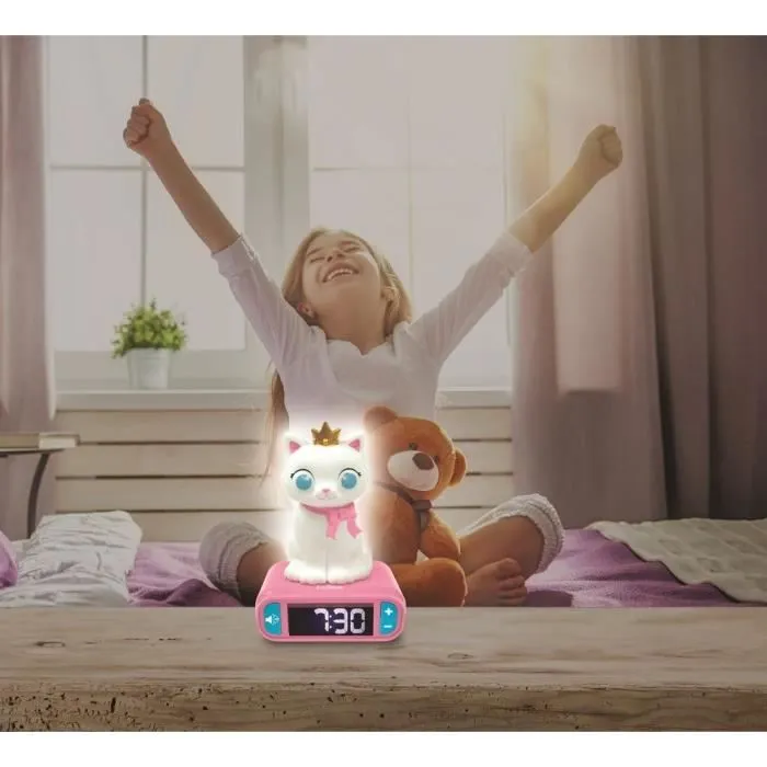 Réveil veilleuse digital LEXIBOOK - Chat - 3D lumineux et sonore - Blanc et rose - Enfant-2