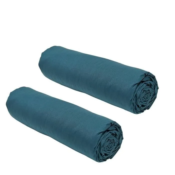 Lot de 2 draps housses TODAY Essential - 140 x 190 cm - 2 personnes - 100% Coton - Paon-1