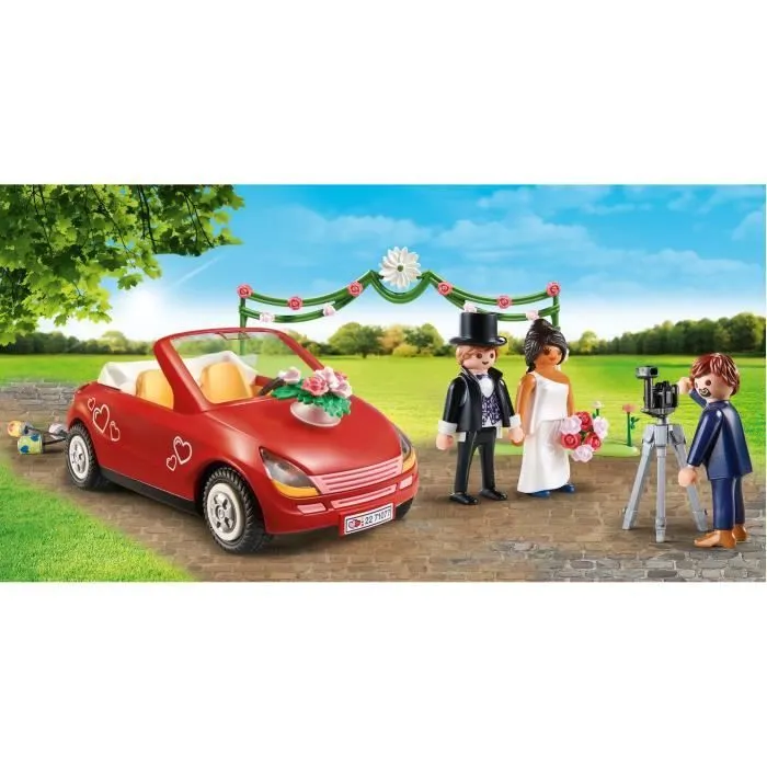 PLAYMOBIL 71077 Couple de mariés avec photographe et voiture, City Life, Evénement Mariage, Dès 4 ans-4