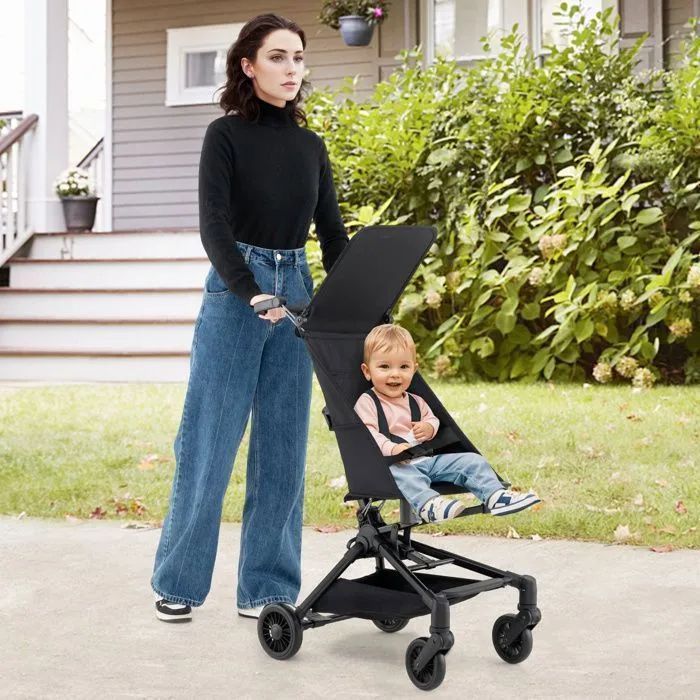 COSTWAY Poussette Portable Ultra-légère de 5,8 kg pour les Voyages avec Canopy Ajustable , Panier Inférieur & Roues en EVA-5