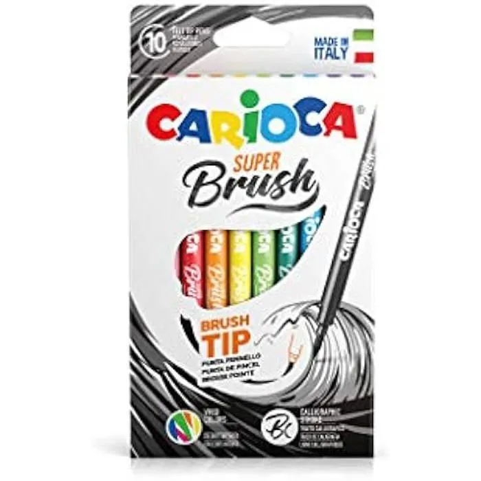 Feutres - CARIOCA - Pisaki Carioca - Lot de 10 - Pointe pinceau souple - Encre super lavable - Multicolore-0