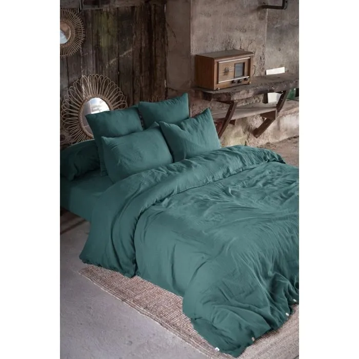 Drap Housse Double Gaze de Coton Bleu canard – 90 x 190 cm – Bonnet 30 cm-3