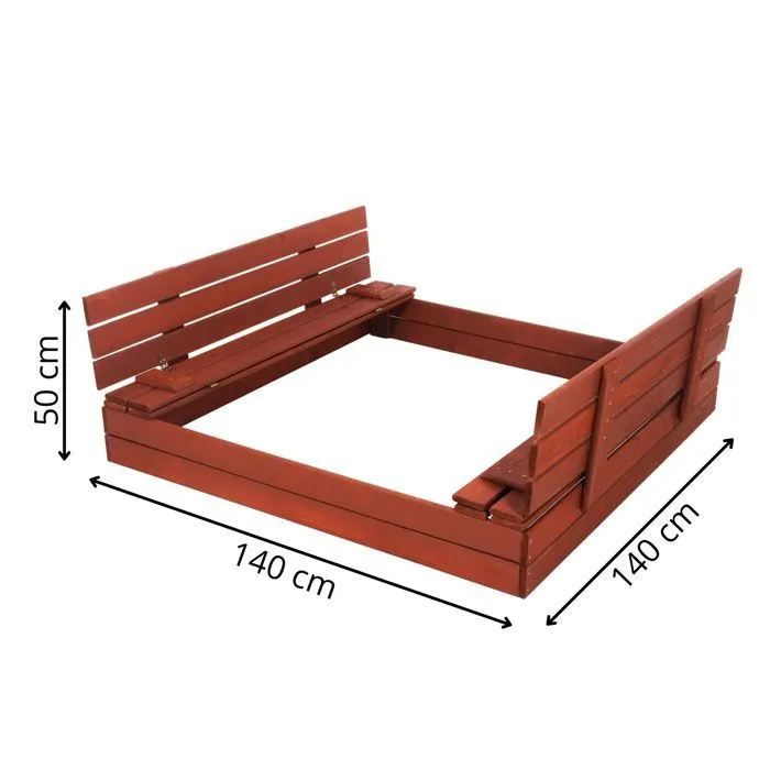 Bac à sable en bois - Springos® - 140 x 140 cm - Avec bancs - Bâche de protection incluse - Imprégnation à l'eau-5