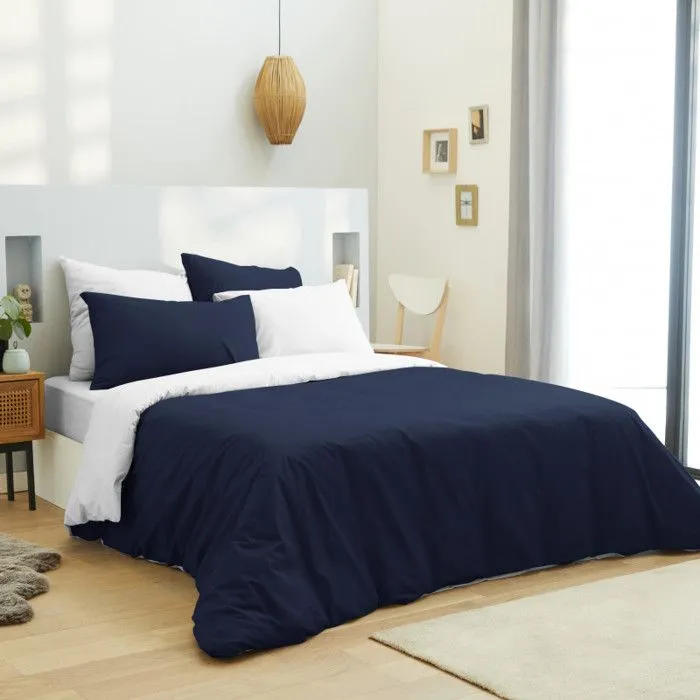 Pack complet 6 pièces Marine/Blanc réversible housse de couette pour lit 140 x 190 cm-1