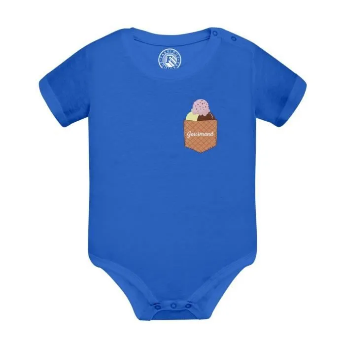 Body Bébé Manche Courte Bleu Poche Surprise Gourmand Glace Illustration Dessert-0